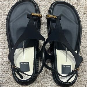 Dolce Vita Black Sandals with Gold Rings
